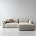 Canapé d’angle 3 places beige en polyester côtelé avec méridienne droite 280 x 165 x 78 cm