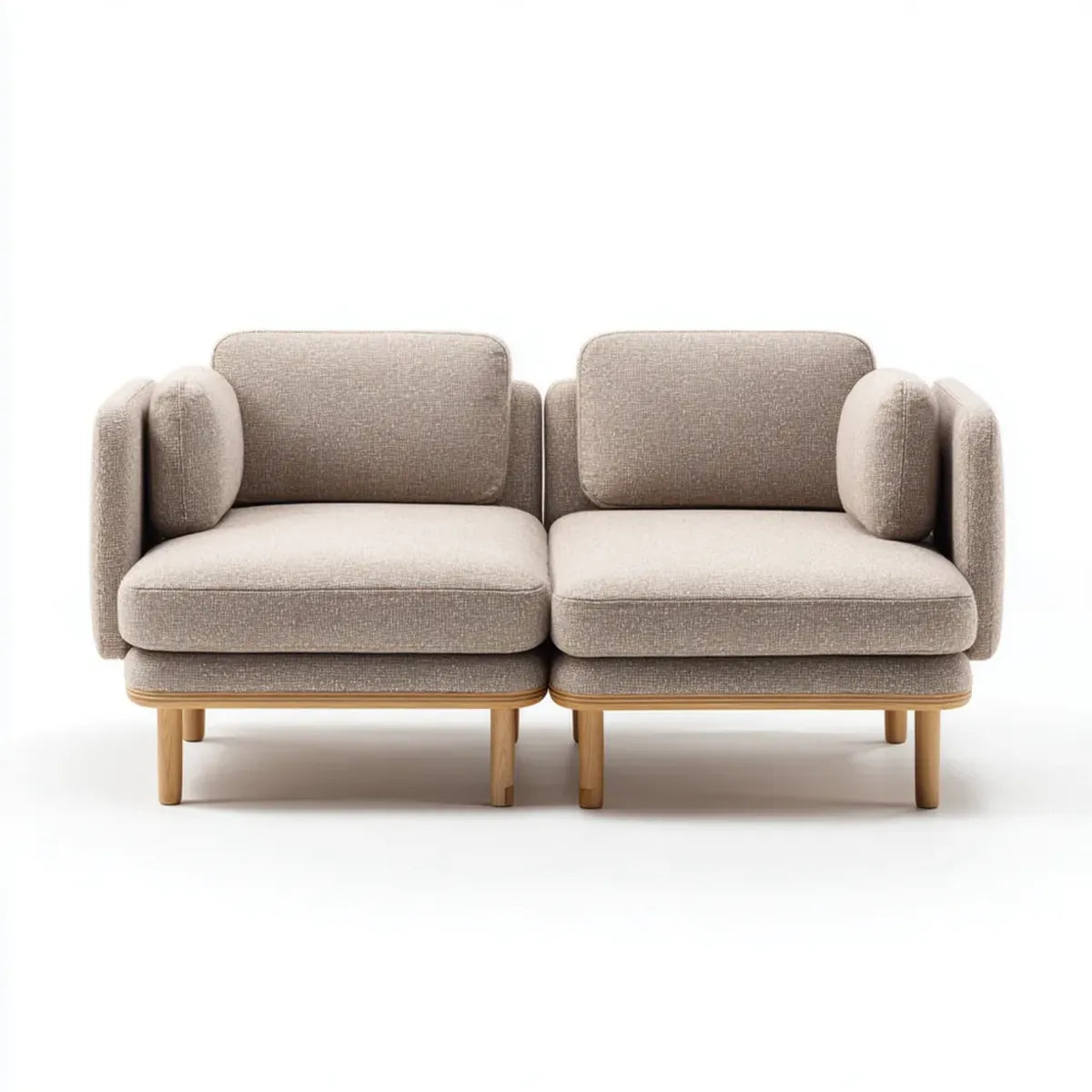 Canapé 2 places modulaire beige 180 x 90 x 78 cm en polyester et hévéa massif rectangulaire