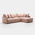 Canapé d'angle 3 places avec méridienne droite rose poudré en velours de polyester 280 x 170 x 85 cm