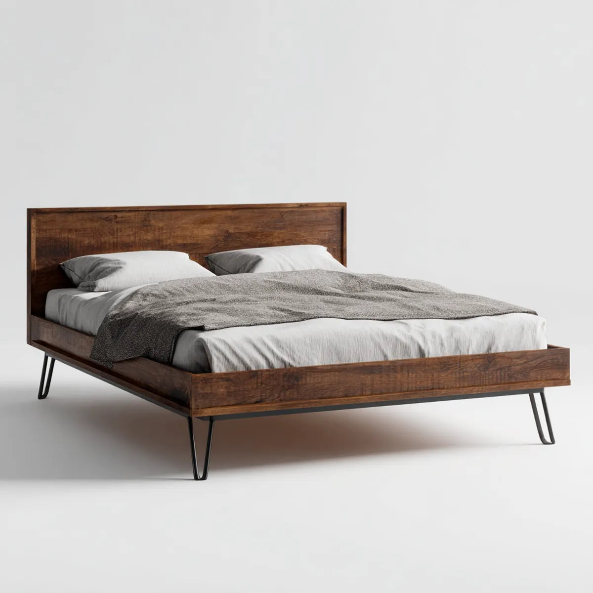 Lit double 160 x 200 cm brun en bois massif d'acacia rectangulaire