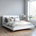Lit double avec tête de lit capitonnée blanc 160 x 200 cm en cuir synthétique PU rectangulaire