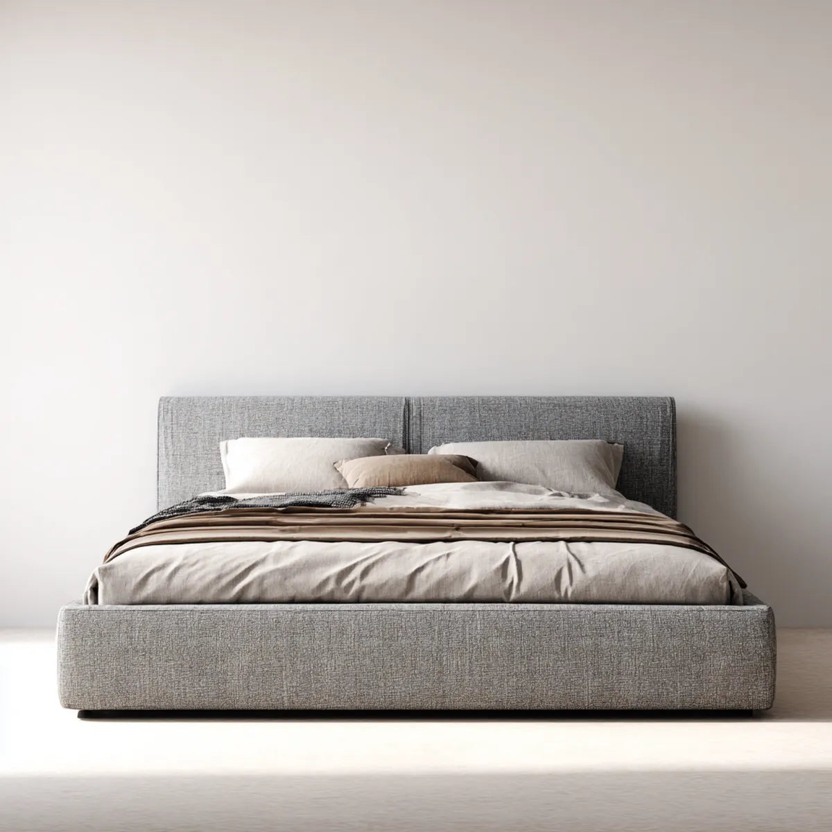 Lit double rembourré gris 160 x 200 cm en polyester avec cadre rectangulaire