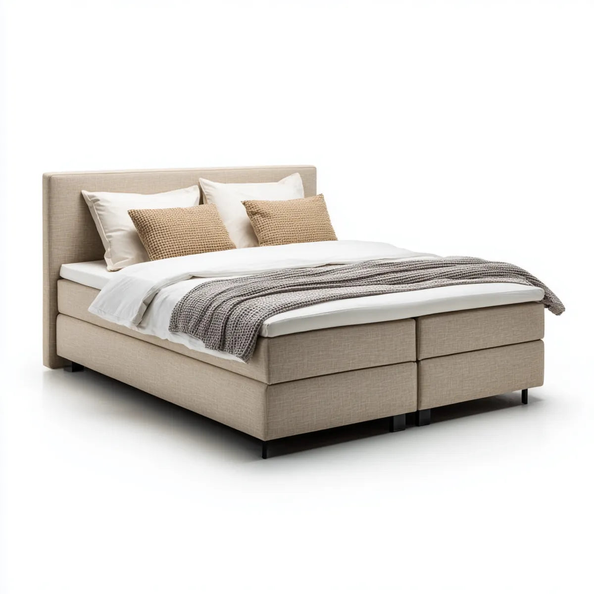 Lit double tapissé beige 160 x 200 cm en polyester forme rectangulaire