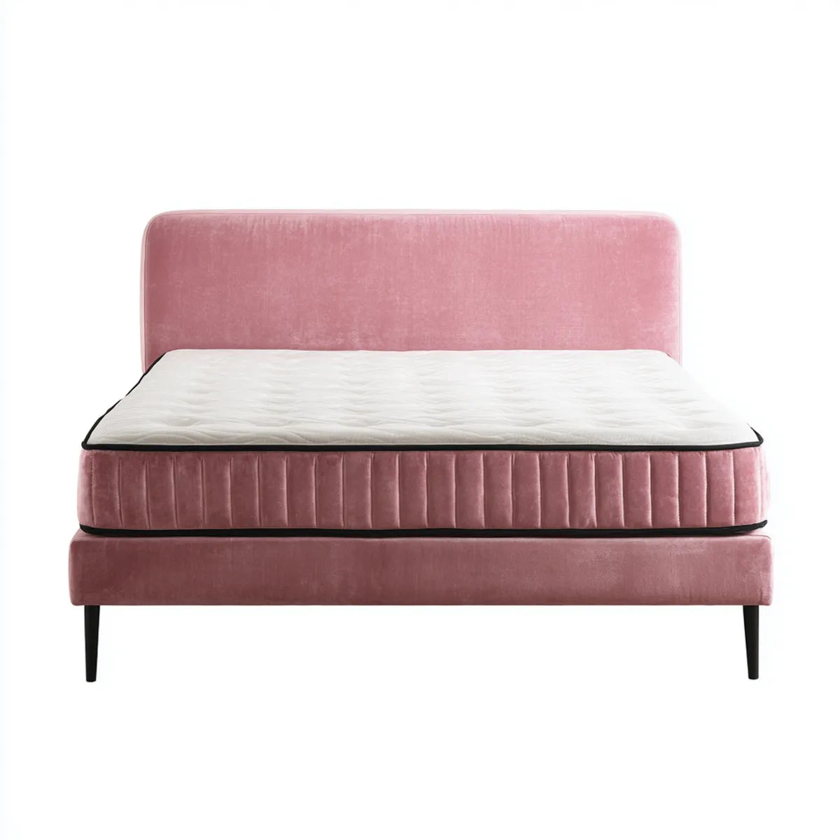 Lit double avec matelas rose 160 x 200 cm en velours polyester rectangulaire