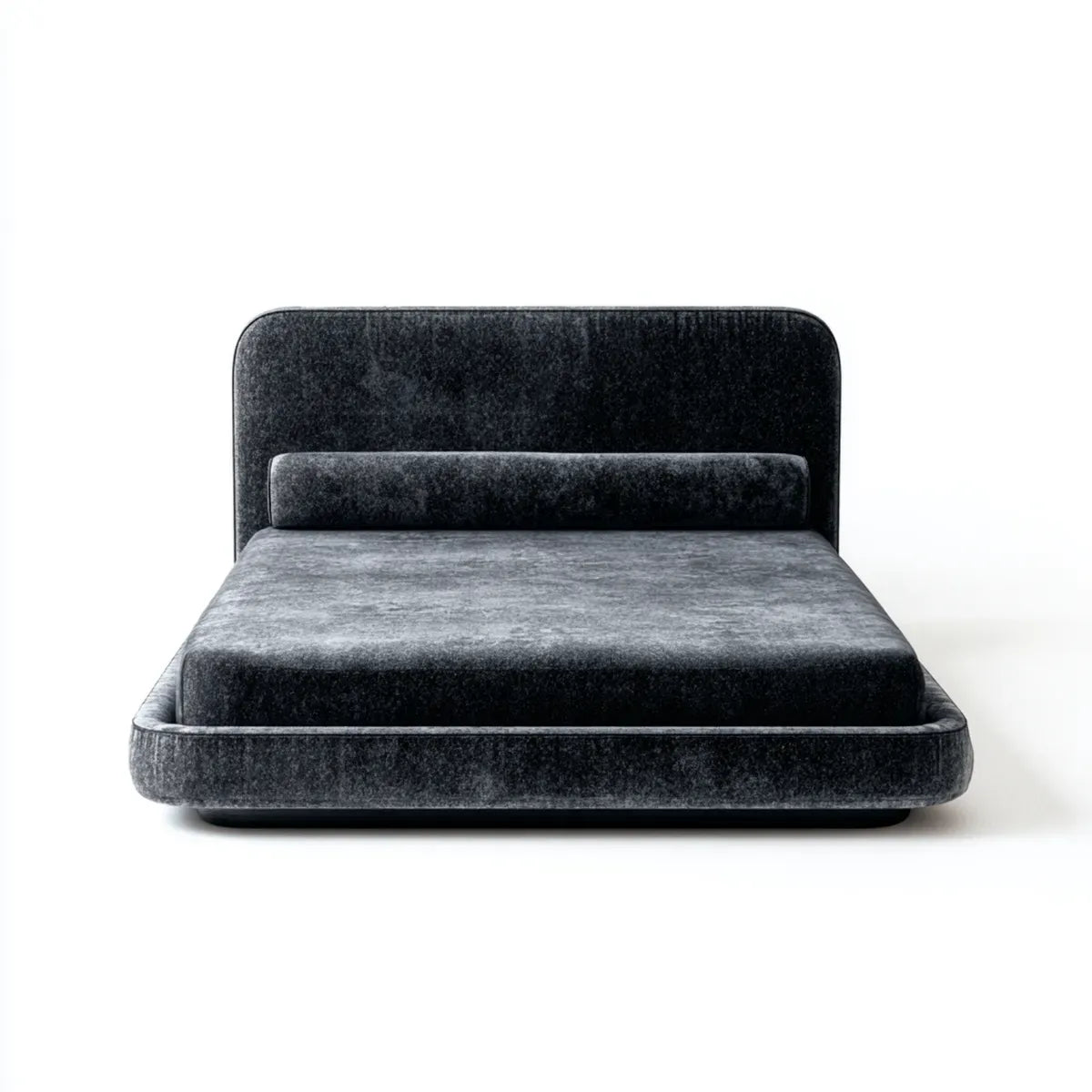 Lit double capitonné gris anthracite 160 x 200 cm en velours de polyester rectangulaire