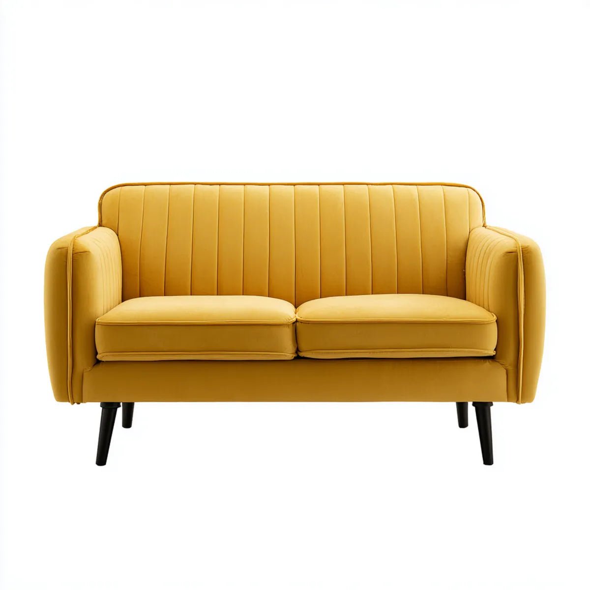 Canapé 2 places jaune en velours polyester avec pieds noirs 130 x 78 x 82 cm
