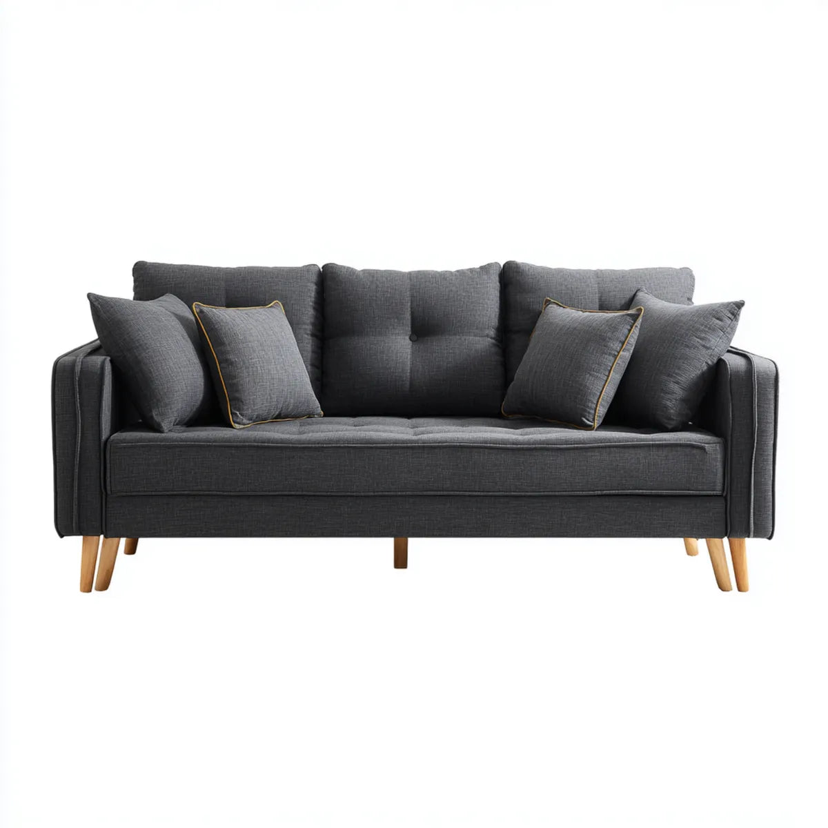 Canapé droit 3 places gris anthracite en polyester 190 x 85 x 85 cm avec pieds en bois massif