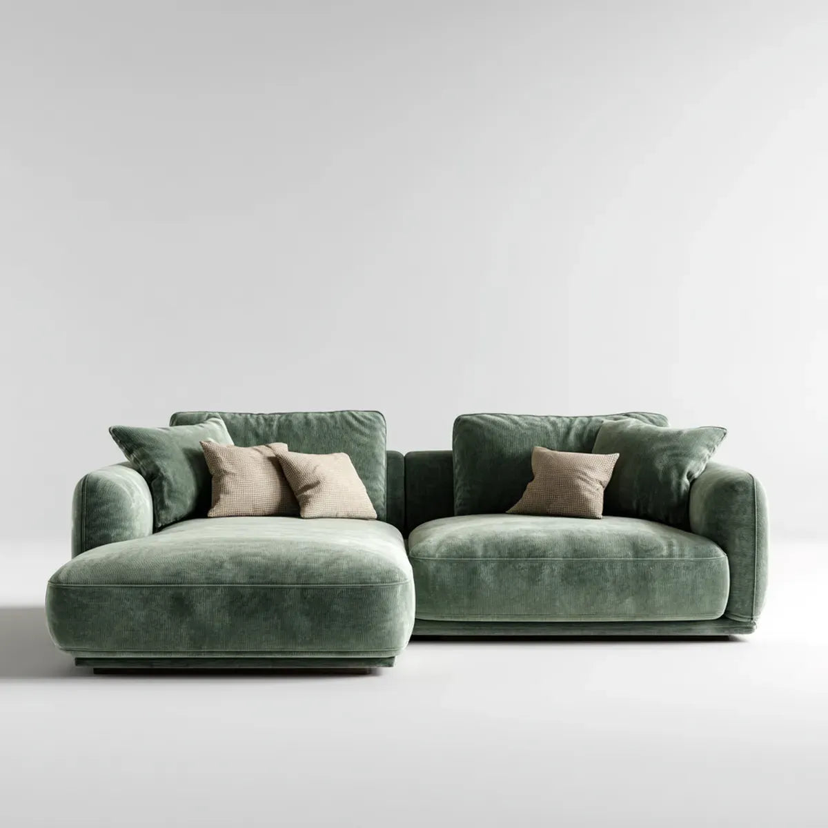 Canapé d'angle 3 places vert en velours côtelé polyester avec méridienne 300 x 170 x 85 cm